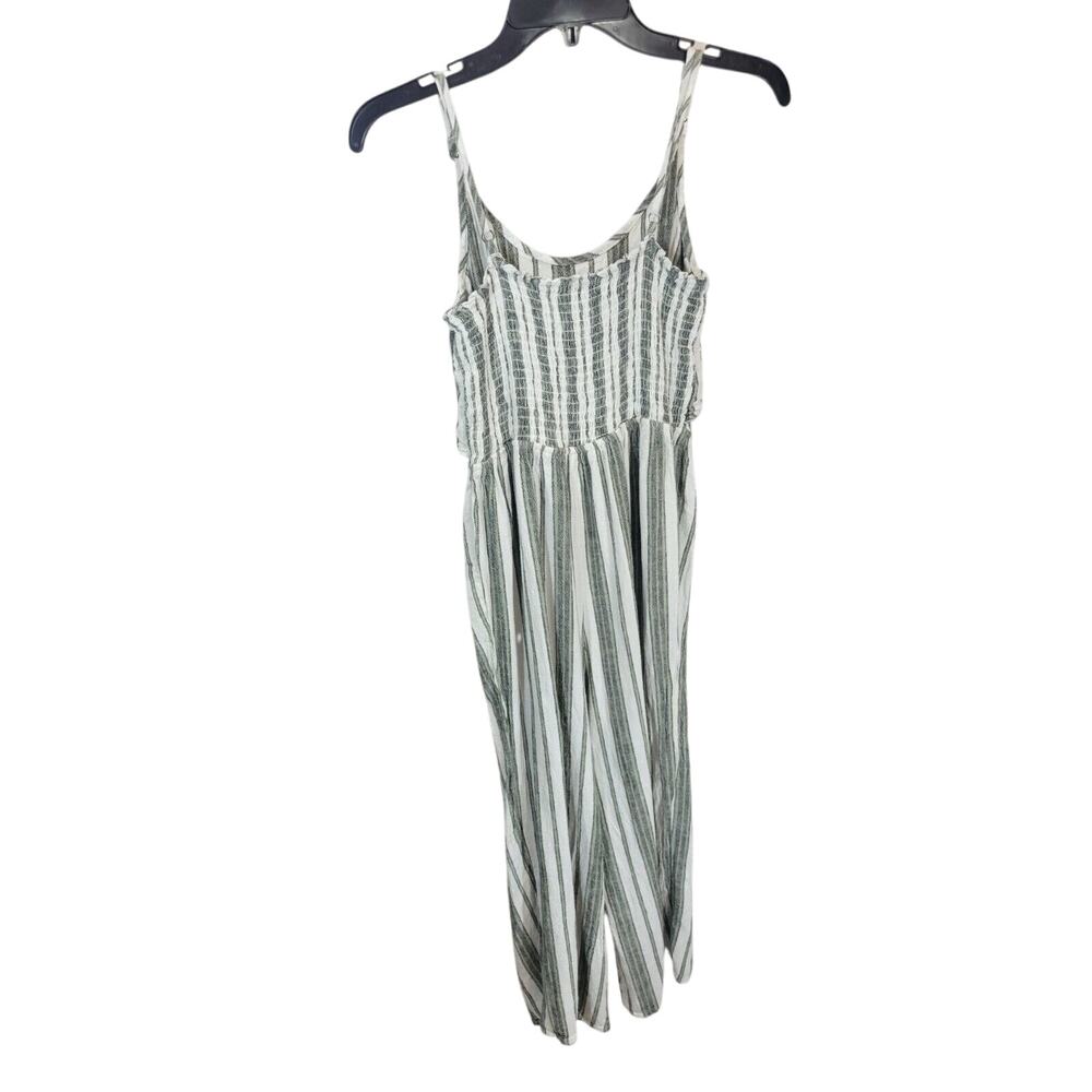 J Justify Linen Gray Green White Striped Sleeveless Jumpsuit Women's Size Medium